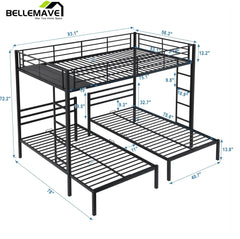 Bellemave® Full over Twin & Twin Metal Triple Bunk Bed - Bellemave