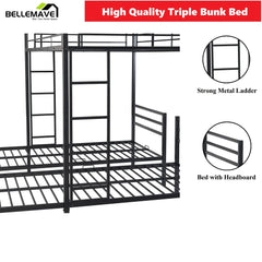Bellemave® Full over Twin & Twin Metal Triple Bunk Bed - Bellemave