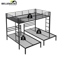 Bellemave® Full over Twin & Twin Metal Triple Bunk Bed - Bellemave