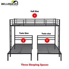 Bellemave® Full over Twin & Twin Metal Triple Bunk Bed - Bellemave