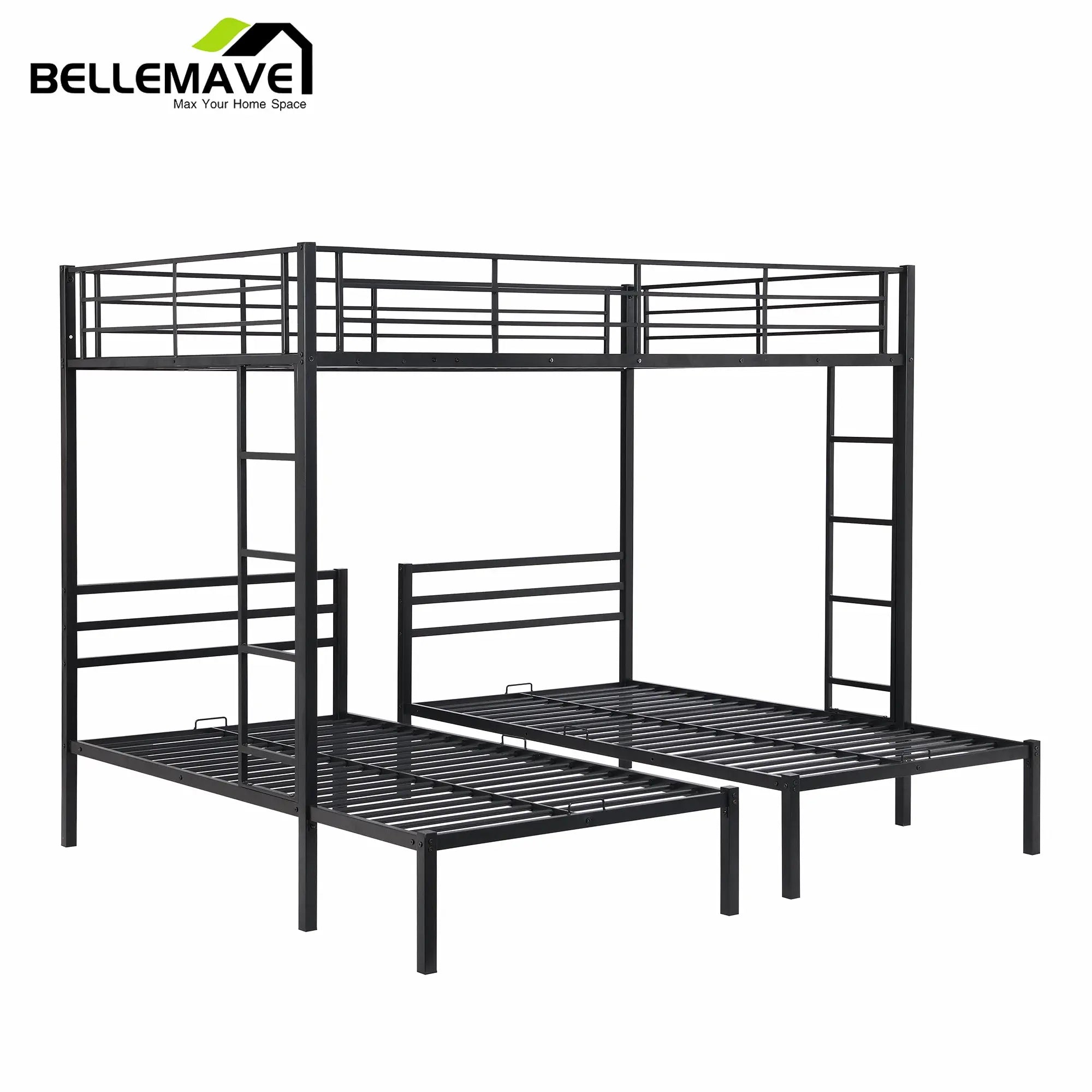 Bellemave® Full over Twin & Twin Metal Triple Bunk Bed - Bellemave