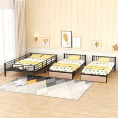 Bellemave® Full Over Twin & Twin Metal Triple Bunk Bed with 2 Drawers - Bellemave