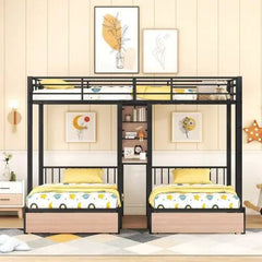 Bellemave® Full Over Twin & Twin Metal Triple Bunk Bed with 2 Drawers - Bellemave