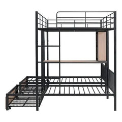 Bellemave® Full Over Twin & Twin Metal Triple Bunk Bed with 2 Drawers - Bellemave