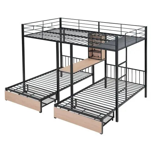Bellemave® Full Over Twin & Twin Metal Triple Bunk Bed with 2 Drawers - Bellemave