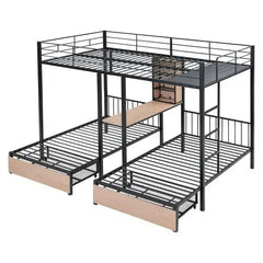 Bellemave® Full Over Twin & Twin Metal Triple Bunk Bed with 2 Drawers - Bellemave