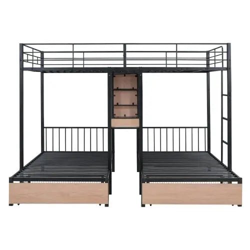Bellemave® Full Over Twin & Twin Metal Triple Bunk Bed with 2 Drawers - Bellemave