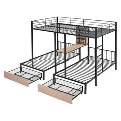 Bellemave® Full Over Twin & Twin Metal Triple Bunk Bed with 2 Drawers - Bellemave