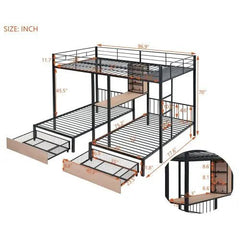 Bellemave® Full Over Twin & Twin Metal Triple Bunk Bed with 2 Drawers - Bellemave