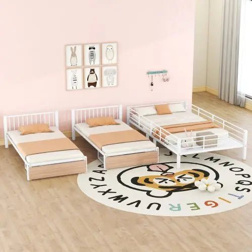 Bellemave® Full Over Twin & Twin Metal Triple Bunk Bed with 2 Drawers - Bellemave