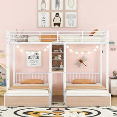 Bellemave® Full Over Twin & Twin Metal Triple Bunk Bed with 2 Drawers - Bellemave