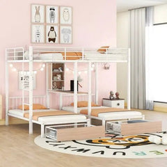Bellemave® Full Over Twin & Twin Metal Triple Bunk Bed with 2 Drawers - Bellemave