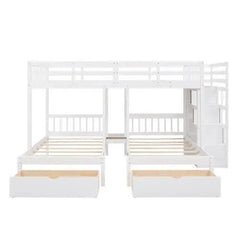 Bellemave® Full over Twin & Twin Triple Bunk Bed with 2 Drawers and Guardrails - Bellemave