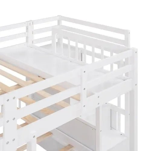 Bellemave® Full over Twin & Twin Triple Bunk Bed with 2 Drawers and Guardrails - Bellemave