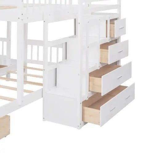 Bellemave® Full over Twin & Twin Triple Bunk Bed with 2 Drawers and Guardrails - Bellemave