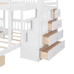 Bellemave® Full over Twin & Twin Triple Bunk Bed with 2 Drawers and Guardrails - Bellemave