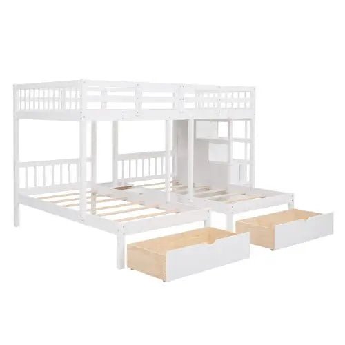 Bellemave® Full over Twin & Twin Triple Bunk Bed with 2 Drawers and Guardrails - Bellemave