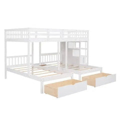Bellemave® Full over Twin & Twin Triple Bunk Bed with 2 Drawers and Guardrails - Bellemave