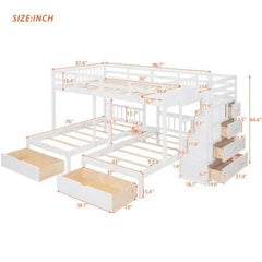 Bellemave® Full over Twin & Twin Triple Bunk Bed with 2 Drawers and Guardrails - Bellemave