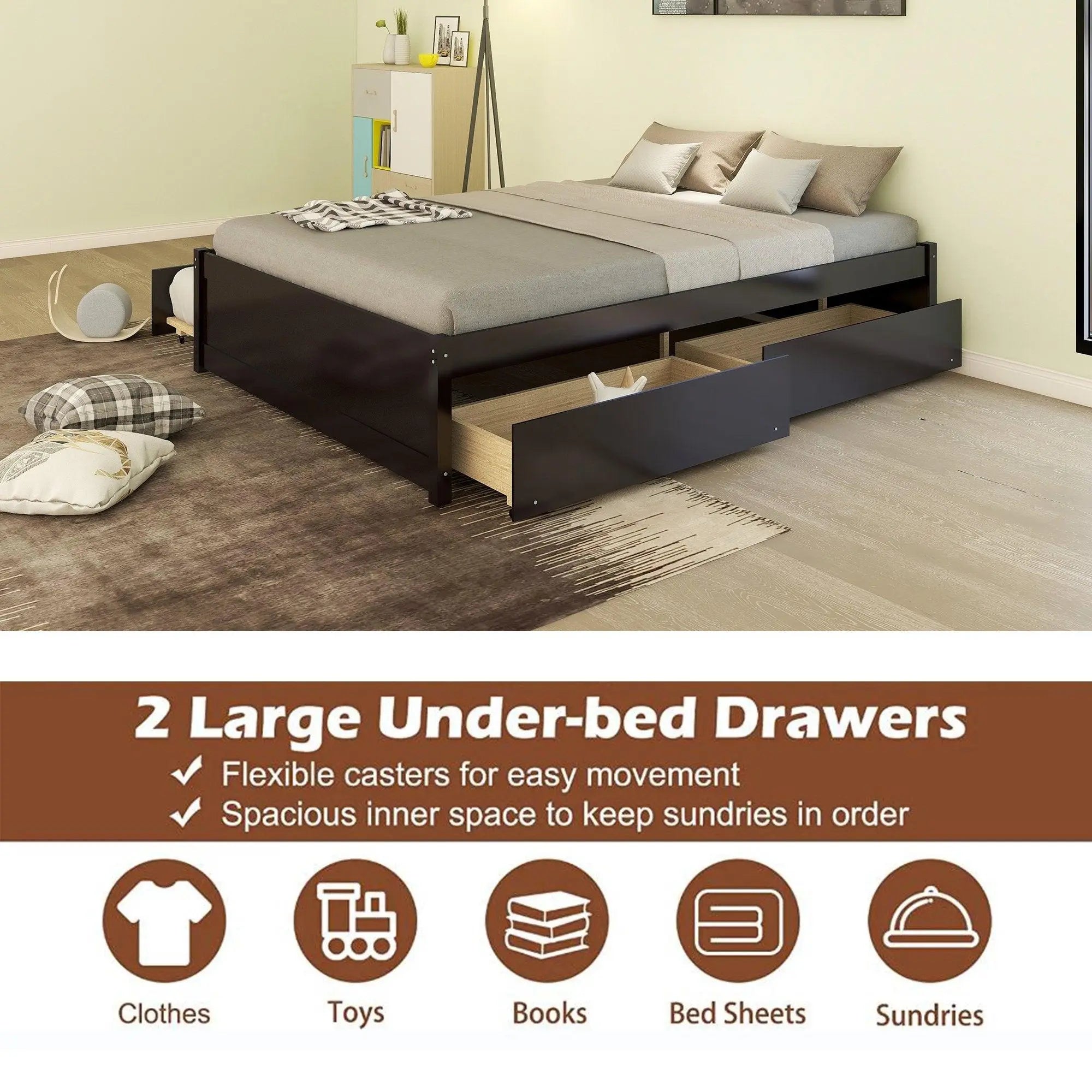 Bellemave Full Platform Bed with Twin Size Trundle&2 Drawers - Bellemave