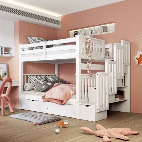 Bellemave® Full Size Bunk Bed with Shelves and 6 Storage Drawers - Bellemave
