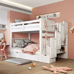 Bellemave® Full Size Bunk Bed with Shelves and 6 Storage Drawers - Bellemave