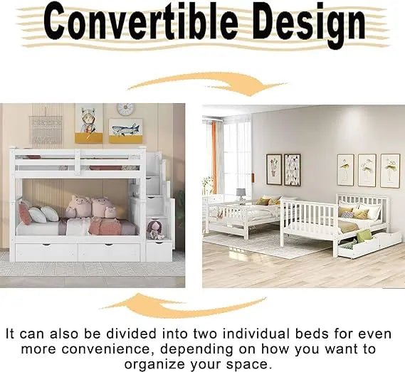 Bellemave® Full Size Bunk Bed with Shelves and 6 Storage Drawers - Bellemave