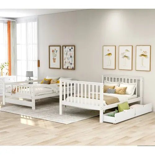 Bellemave® Full Size Bunk Bed with Shelves and 6 Storage Drawers - Bellemave