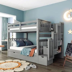 Bellemave® Full Size Bunk Bed with Shelves and 6 Storage Drawers - Bellemave