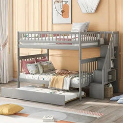 Bellemave® Full Size Bunk Bed with Trundle Bed and Staircase - Bellemave