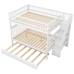 Bellemave® Full Size Bunk Bed with Trundle Bed and Staircase - Bellemave