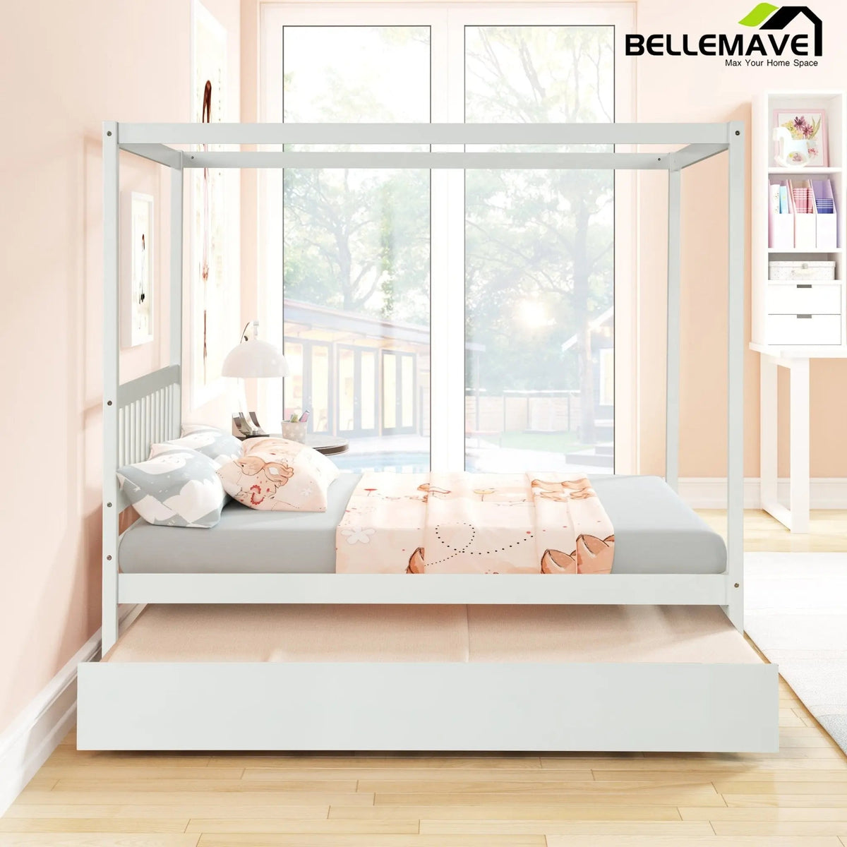 Bellemave® Full Size Canopy Platform Bed with Trundle - Bellemave