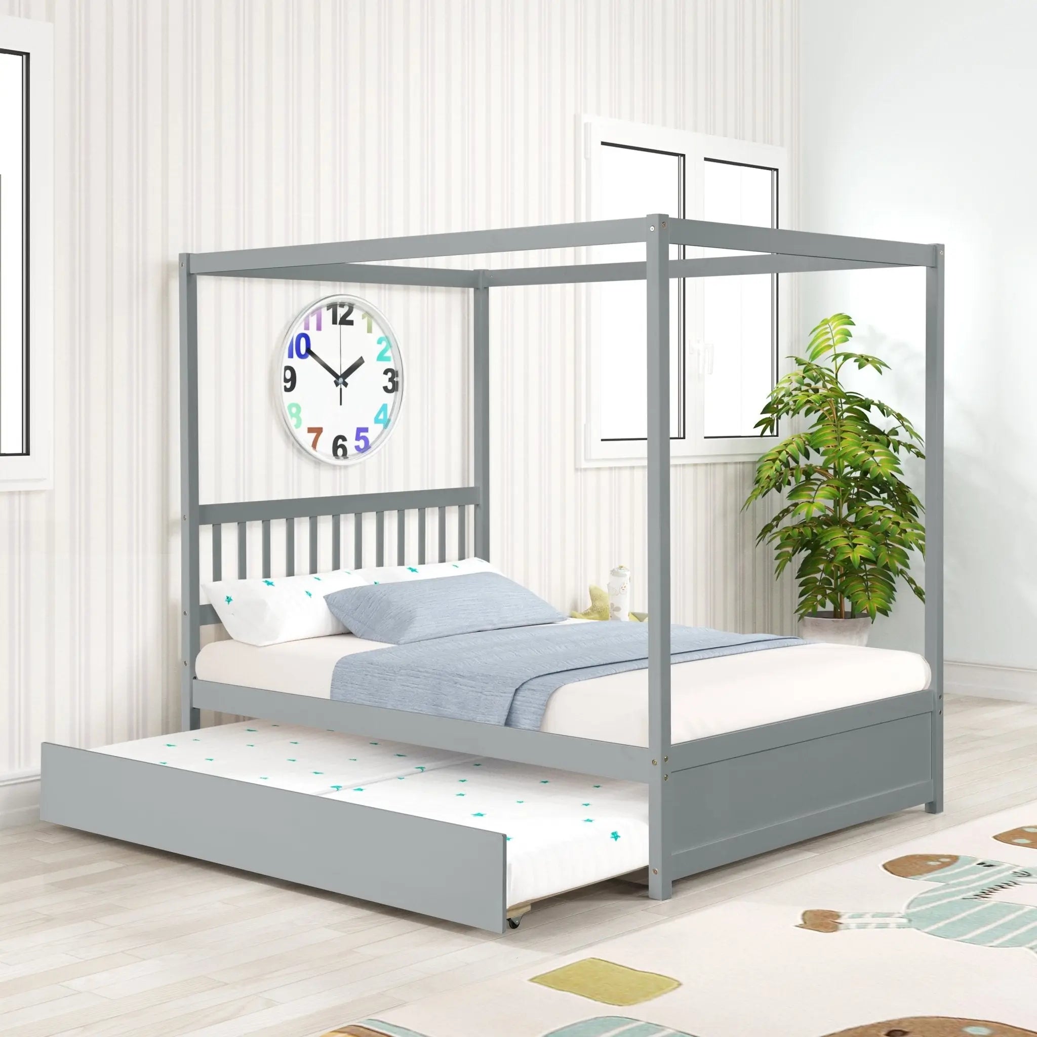 Bellemave® Full Size Canopy Platform Bed with Trundle - Bellemave