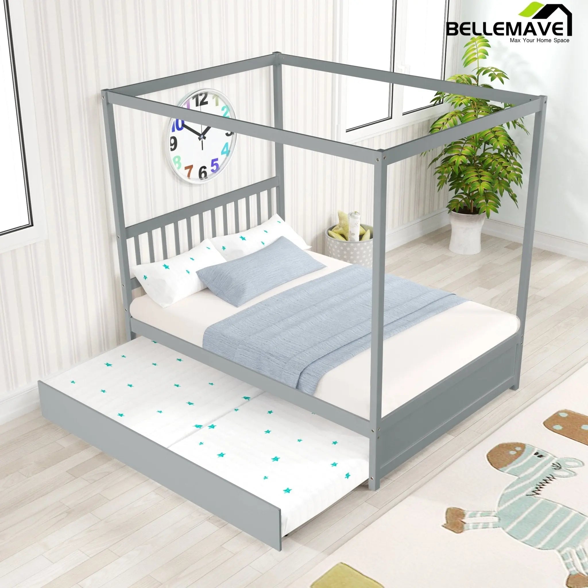 Bellemave® Full Size Canopy Platform Bed with Trundle - Bellemave