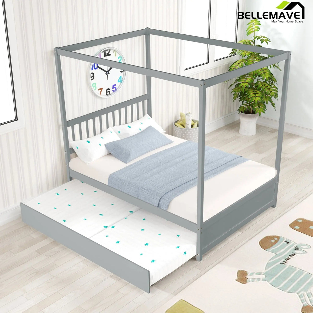 Bellemave® Full Size Canopy Platform Bed with Trundle - Bellemave