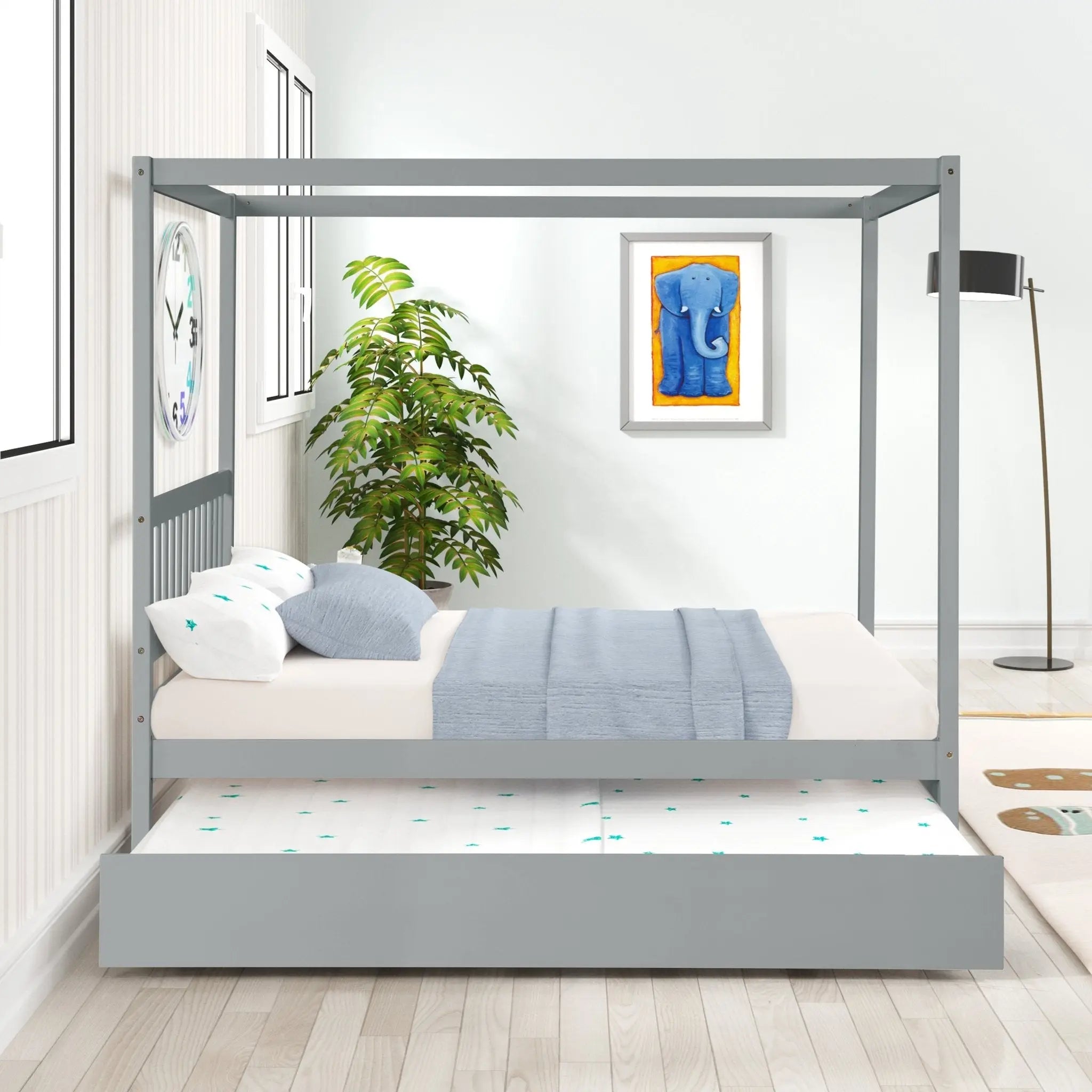 Bellemave® Full Size Canopy Platform Bed with Trundle - Bellemave