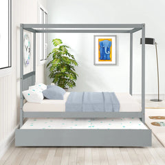 Bellemave® Full Size Canopy Platform Bed with Trundle - Bellemave