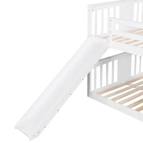 Bellemave® Full Size Floor Bunk Bed with Ladder and Slide - Bellemave