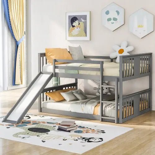 Bellemave® Full Size Floor Bunk Bed with Ladder and Slide - Bellemave