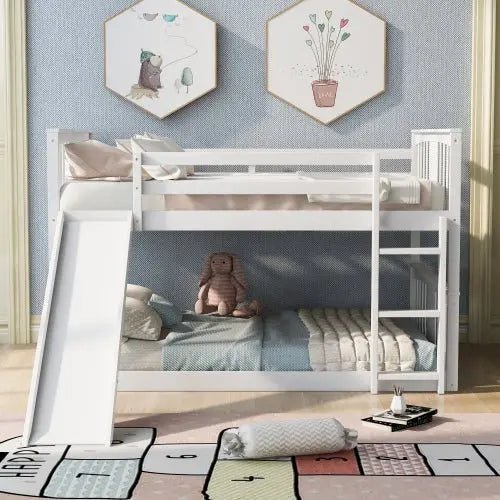 Bellemave® Full Size Floor Bunk Bed with Ladder and Slide - Bellemave