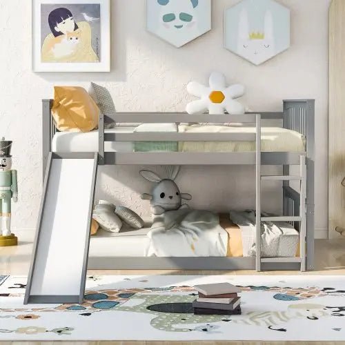 Bellemave® Full Size Floor Bunk Bed with Ladder and Slide - Bellemave