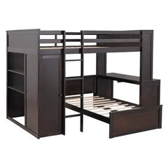 Bellemave Full size Loft Bed with a twin size Stand-alone bed, Shelves,Desk,and Wardrobe - Bellemave