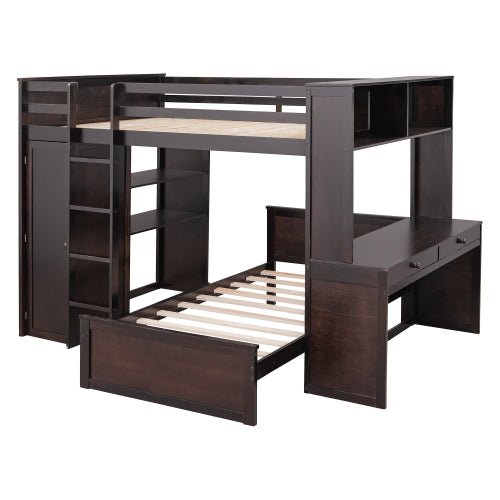 Bellemave Full size Loft Bed with a twin size Stand-alone bed, Shelves,Desk,and Wardrobe - Bellemave