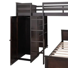 Bellemave Full size Loft Bed with a twin size Stand-alone bed, Shelves,Desk,and Wardrobe - Bellemave