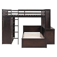 Bellemave Full size Loft Bed with a twin size Stand-alone bed, Shelves,Desk,and Wardrobe - Bellemave