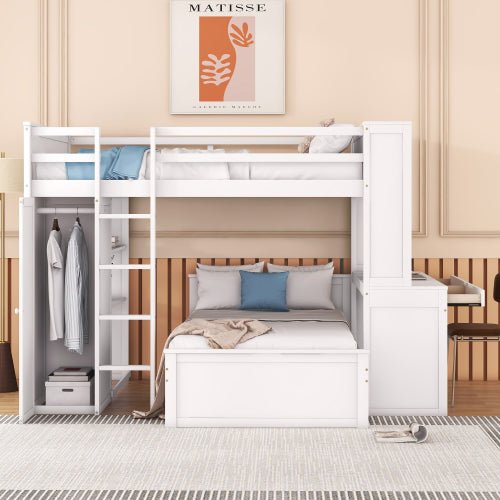 Bellemave Full size Loft Bed with a twin size Stand-alone bed, Shelves,Desk,and Wardrobe - Bellemave