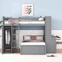 Bellemave Full size Loft Bed with a twin size Stand-alone bed, Shelves,Desk,and Wardrobe - Bellemave