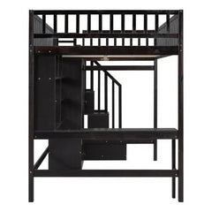 Bellemave® Full Size Loft Bed with Bookshelf,Drawers,Desk,and Wardrobe - Bellemave