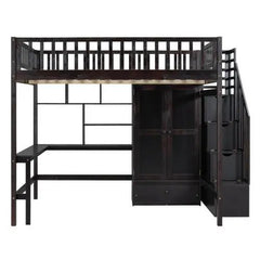 Bellemave® Full Size Loft Bed with Bookshelf,Drawers,Desk,and Wardrobe - Bellemave