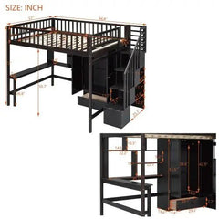 Bellemave® Full Size Loft Bed with Bookshelf,Drawers,Desk,and Wardrobe - Bellemave